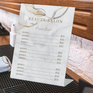 Modern watercolor washed grey salon service menu pedestal sign