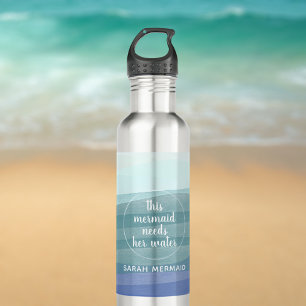 Modern Watercolor Waves Quote Water Bottle