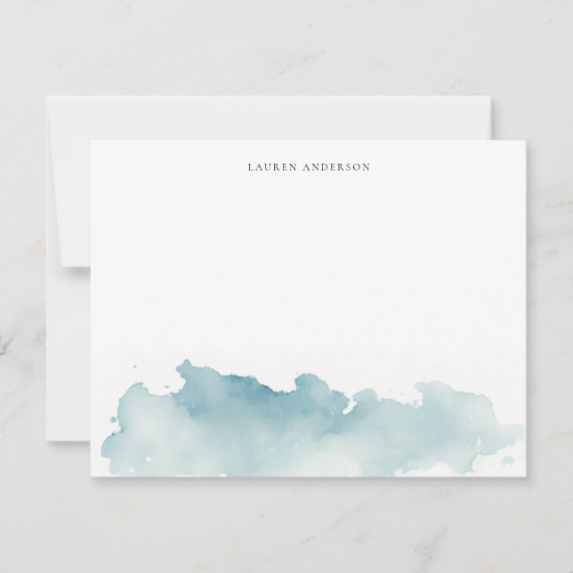 Modern Watercolor waves Stationery flat  Note Card (Front)