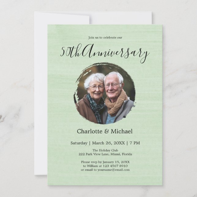Modern Watercolor Wedding Anniversary Olive Photo  Invitation (Front)