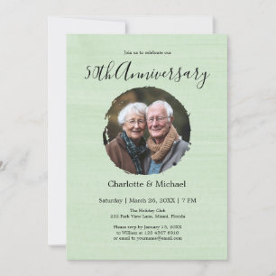 Modern Watercolor Wedding Anniversary Olive Photo  Invitation