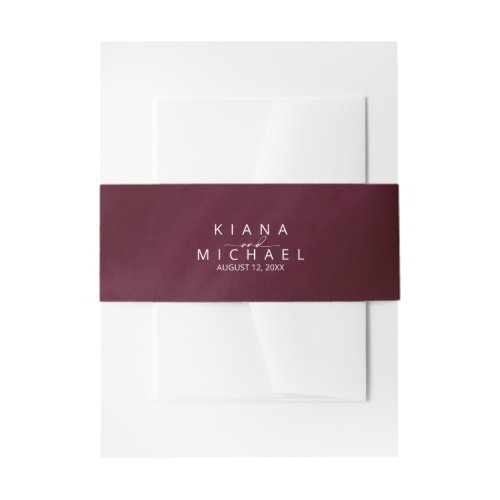 Modern Watercolor Wedding Burgundy ID816 Invitation Belly Band