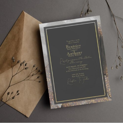 Modern Watercolor Wedding Gold Foil Invitation