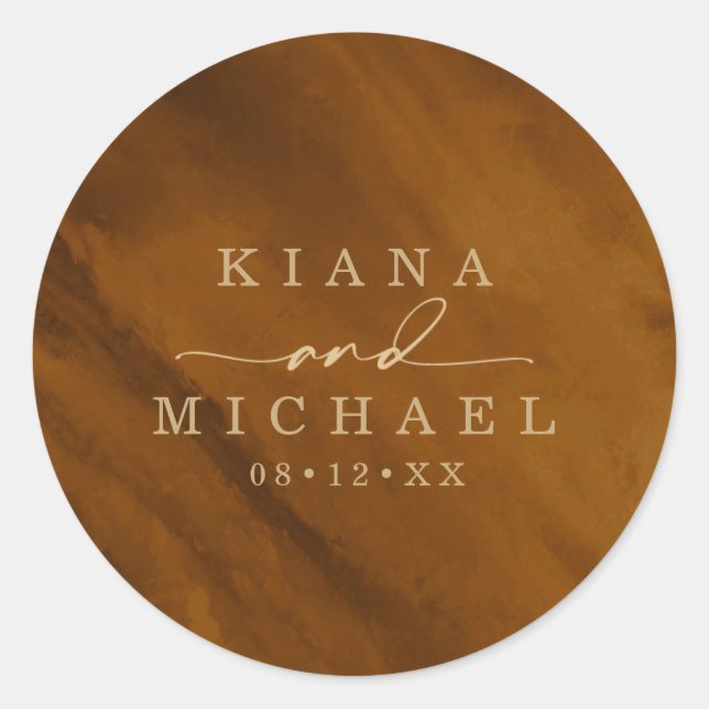 Modern Watercolor Wedding Gold ID816 Classic Round Sticker (Front)
