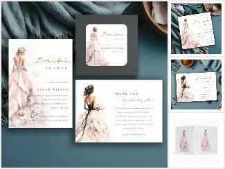 Modern Watercolor Wedding Gown Bridal Shower