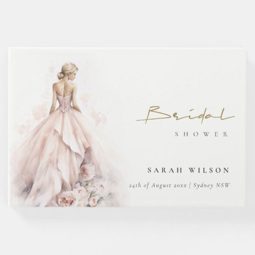 Modern Watercolor Wedding Gown Bridal Shower Guest Book