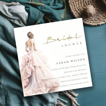 Modern Watercolor Wedding Gown Bridal Shower Invitation by YellowFebPaperie at Zazzle