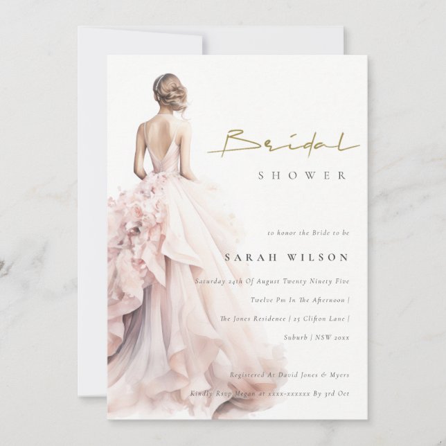 Modern Watercolor Wedding Gown Bridal Shower Invitation (Front)