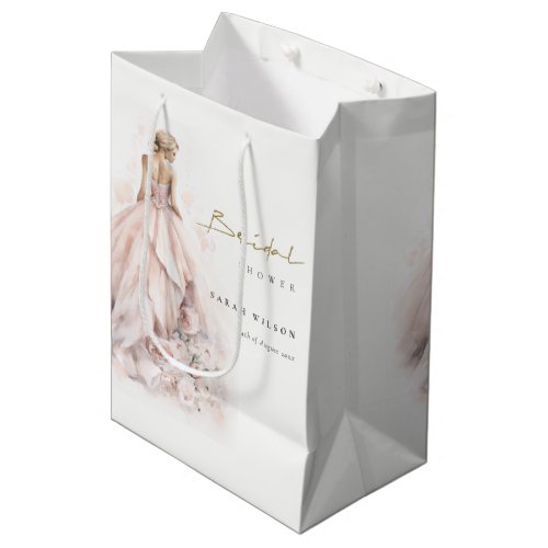 Modern Watercolor Wedding Gown Bridal Shower Medium Gift Bag