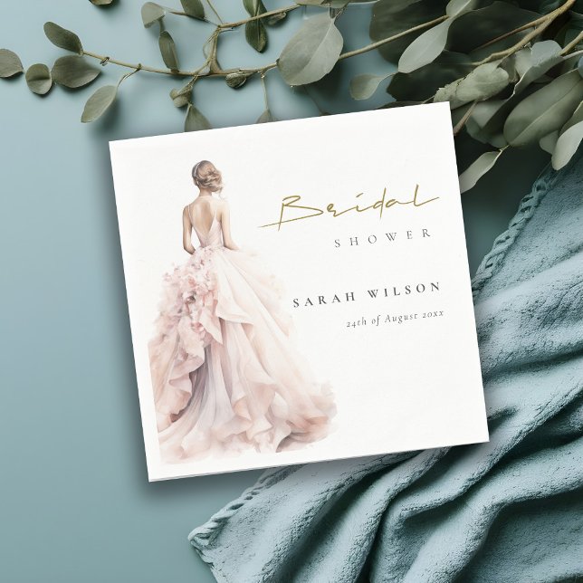 Modern Watercolor Wedding Gown Bridal Shower Napkins (Creator Uploaded)