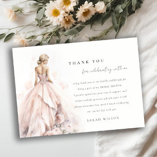 Modern Watercolor Wedding Gown Bridal Shower Thank You Card