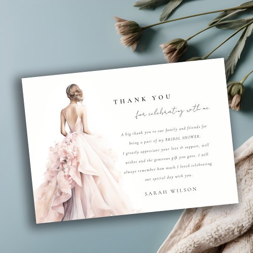 Modern Watercolor Wedding Gown Bridal Shower Thank You Card