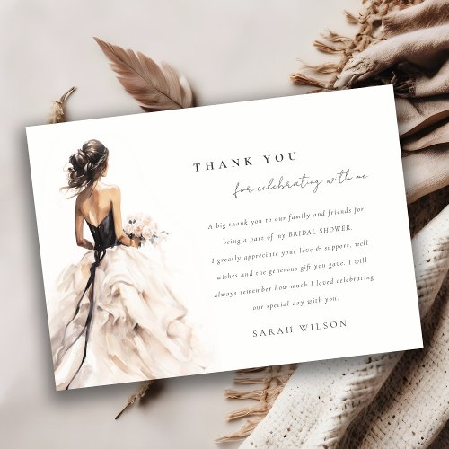 Modern Watercolor Wedding Gown Bridal Shower Thank You Card