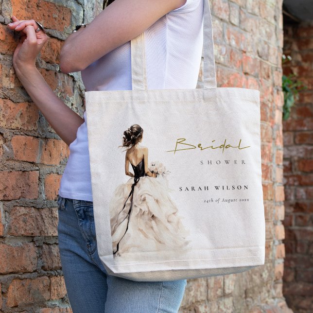 Modern Watercolor Wedding Gown Bridal Shower Tote Bag (Creator Uploaded)