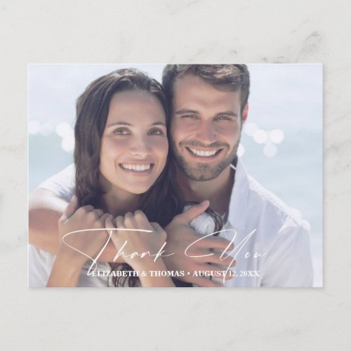 Modern Watercolor Wedding Photo Dusty Blue ID816 Announcement Postcard