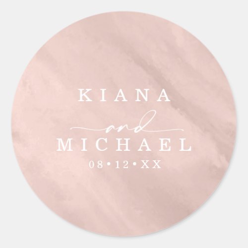 Modern Watercolor Wedding Rose Gold ID816 Classic Round Sticker