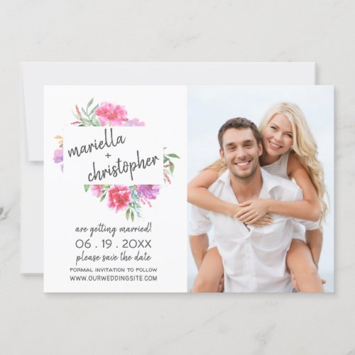 Modern Watercolor Wedding Save the Date with Photo Invitation