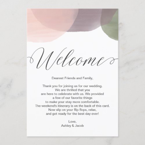 Modern Watercolor Welcome Letter  Itinerary Card