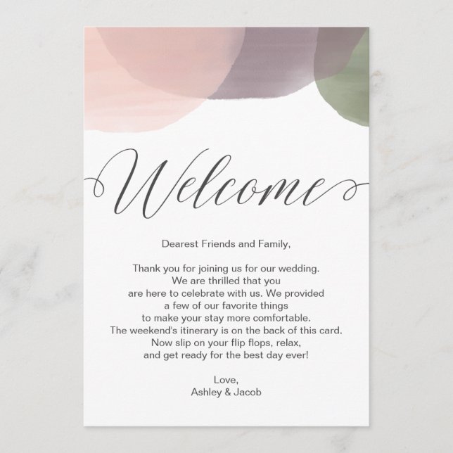 Modern Watercolor Welcome Letter & Itinerary Card (Front)