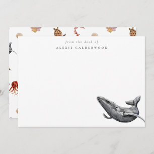 Modern Watercolor Whale Personalized Note Card