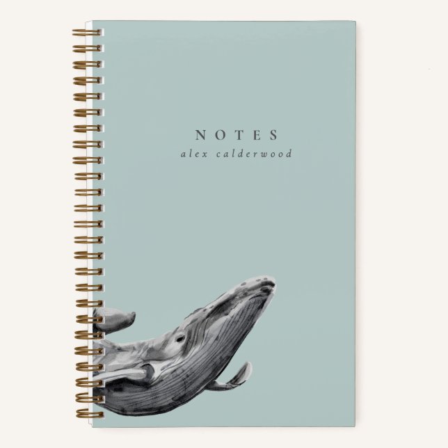 Modern Watercolor Whale Personalized Notebook (Front)
