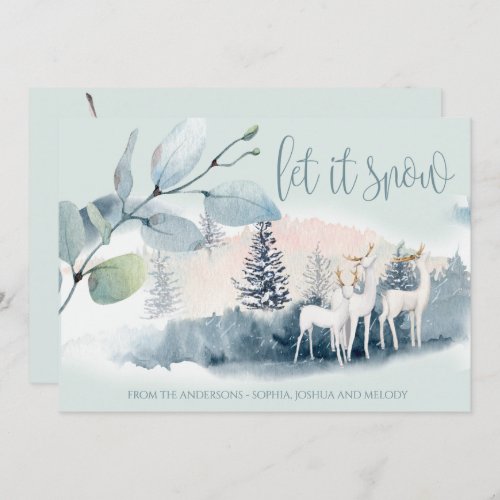 Modern Watercolor White Woodland Deer Invitation