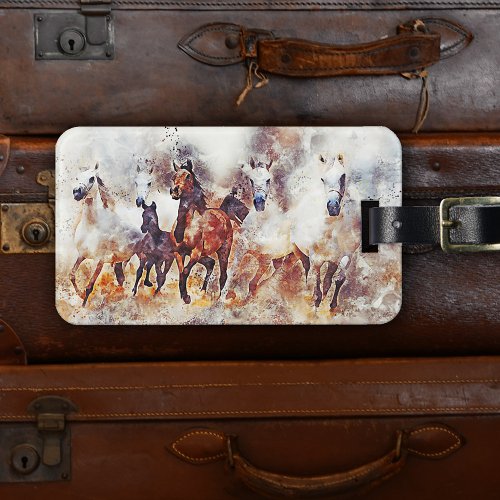 Modern Watercolor Wild Horses Luggage Tag