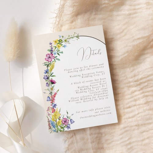 Modern Watercolor Wildflower Arch Wedding Details Enclosure Card