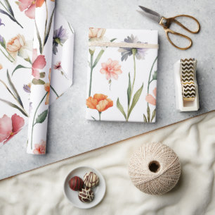 Modern Watercolor Wildflower Botanical Floral Wrapping Paper