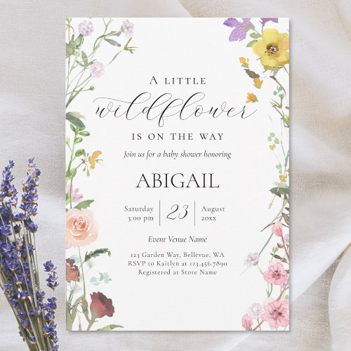 Modern Watercolor Wildflower Floral Baby Shower Invitation