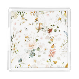 Modern Watercolor Wildflower Garden  Acrylic Tray