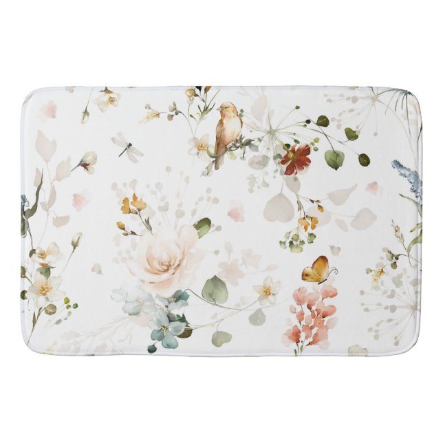 Modern Watercolor Wildflower Garden  Bath Mat (Front)