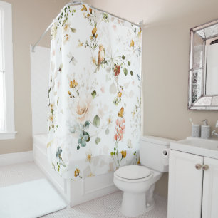 Modern Watercolor Wildflower Garden Shower Curtain