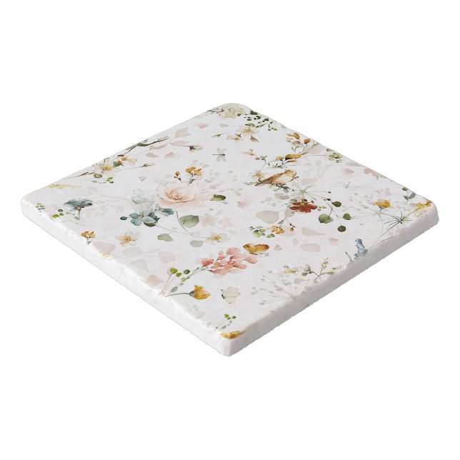 Modern Watercolor Wildflower Garden  Trivet (Corner)