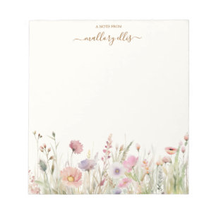 Modern Watercolor Wildflower Meadow Personalised Notepad