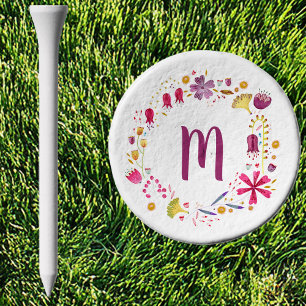 Modern Watercolor Wildflower Monogram Personalized Golf Tees