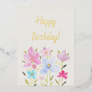 Modern Watercolor Wildflowers Foil Invitation
