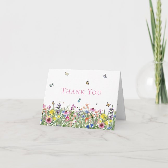Modern Watercolor Wildflowers  Thank You Card (Front)