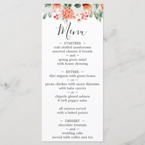 Modern Watercolor Wildflowers Trendy Floral Menu