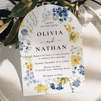 Modern Watercolor Wildflowers Wedding Invitation