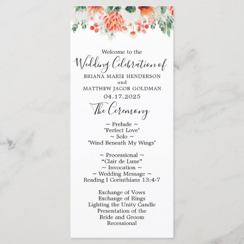 Modern Watercolor Wildflowers Wedding Program