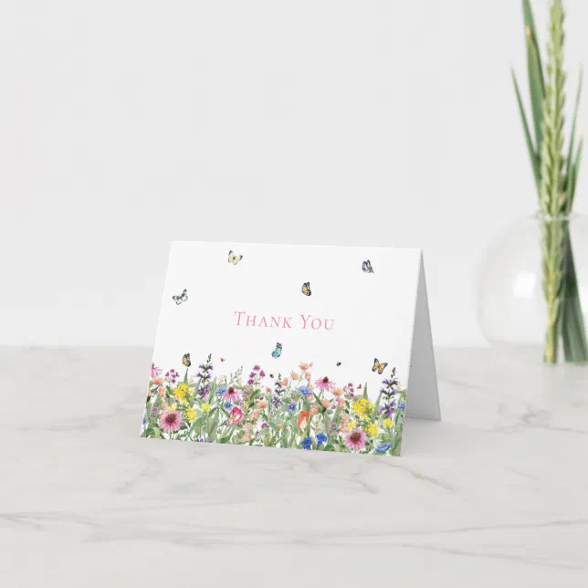 Modern Watercolor Wildflowers Wedding Thank You Card | Zazzle