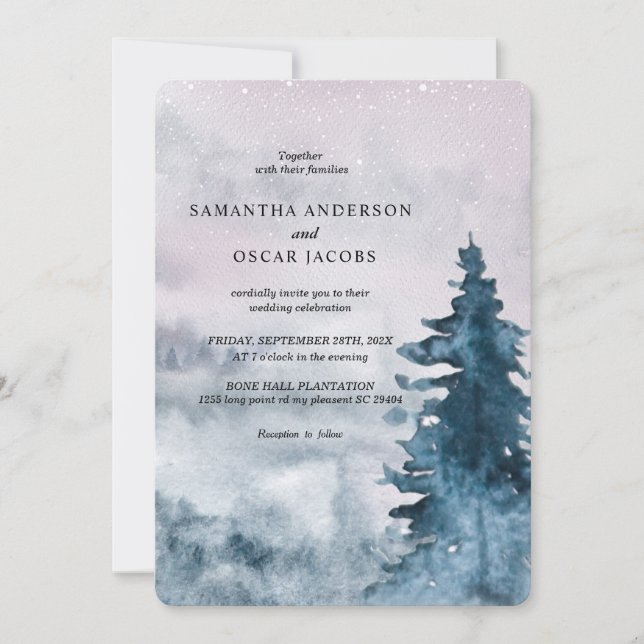 Modern Watercolor Winter Christmas Tree Nature Inv Invitation (Front)