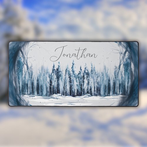 Modern Watercolor Winter Forest Desk Mat