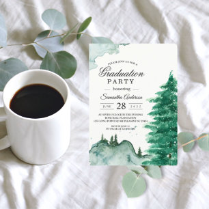Modern Watercolor Winter Nature Green Trees Invita Invitation