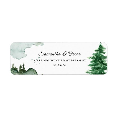 Modern Watercolor Winter Nature Green Trees Label