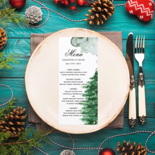 Modern Watercolor Winter Nature Green Trees Menu