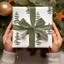 Modern Watercolor Winter Pine Green Tree Christmas Wrapping Paper