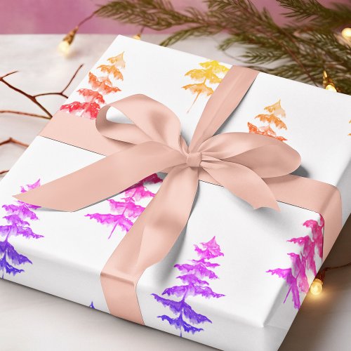 Modern Watercolor Winter Pine Pink Tree Christmas Wrapping Paper