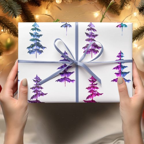 Modern Watercolor Winter Pine PurpleTree Christmas Wrapping Paper